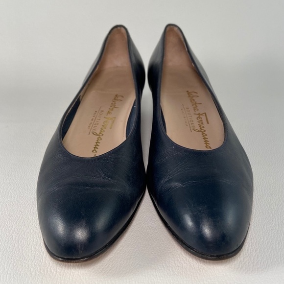 Salvatore Ferragamo Blue Leather Low Heel Pumps - Picture 4 of 8